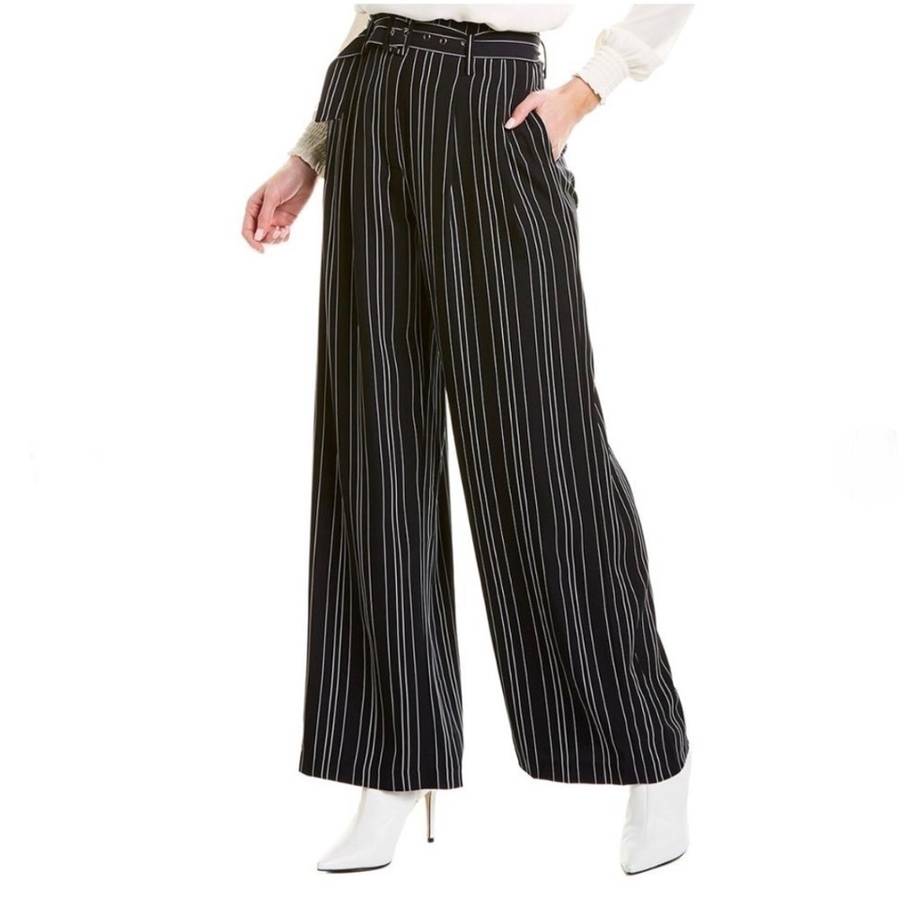 WAYF Black White Pleated Casual Striped Wide Leg Pants Size S NEW (Missing Belt) - Picture 5 of 6